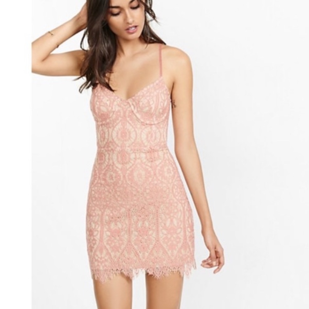 Pink and Tan Lace Corset Dress